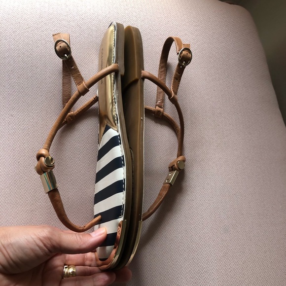 Gianni Bini Leather Navy Blue & Gold Tong Adjustable Ankle Strap Sandals 9.5 - Picture 10 of 16